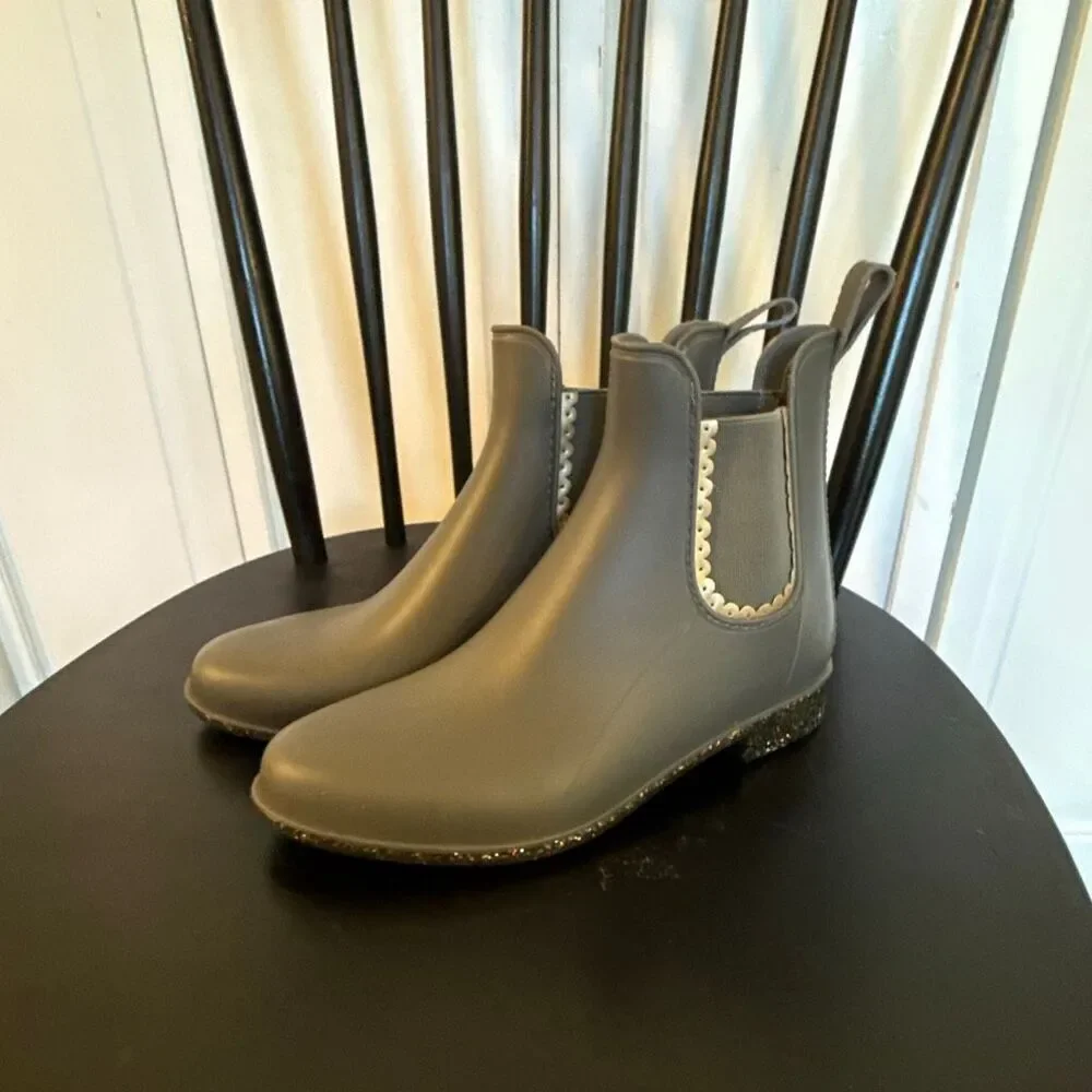 Jack Rogers Sallie green sparkle bottom rain boots size 7